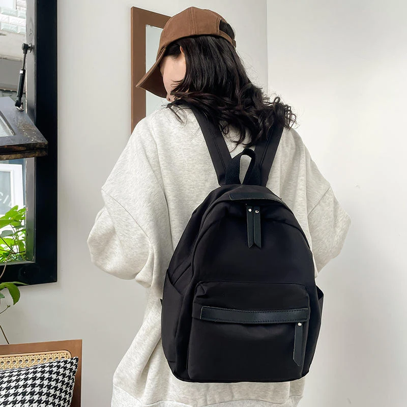Four-Color Lightweight Nylon Student Backpack Black color SKU reference