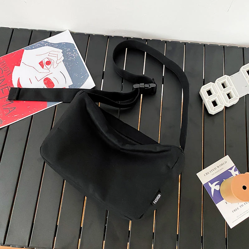 Unisex Nylon Shoulder Crossbody Bag Black color SKU reference