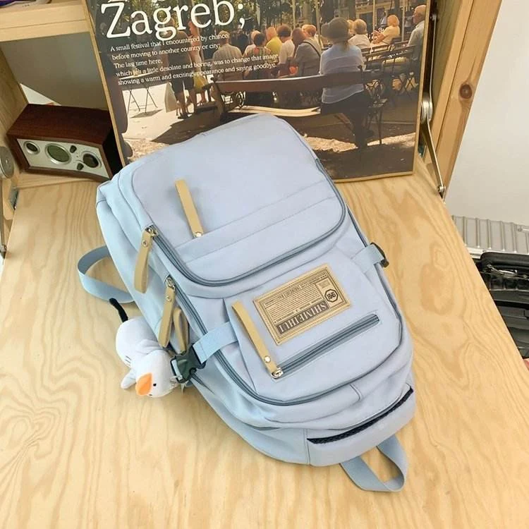 Duck-Pendant Nylon Student Backpack Sky blue color SKU reference