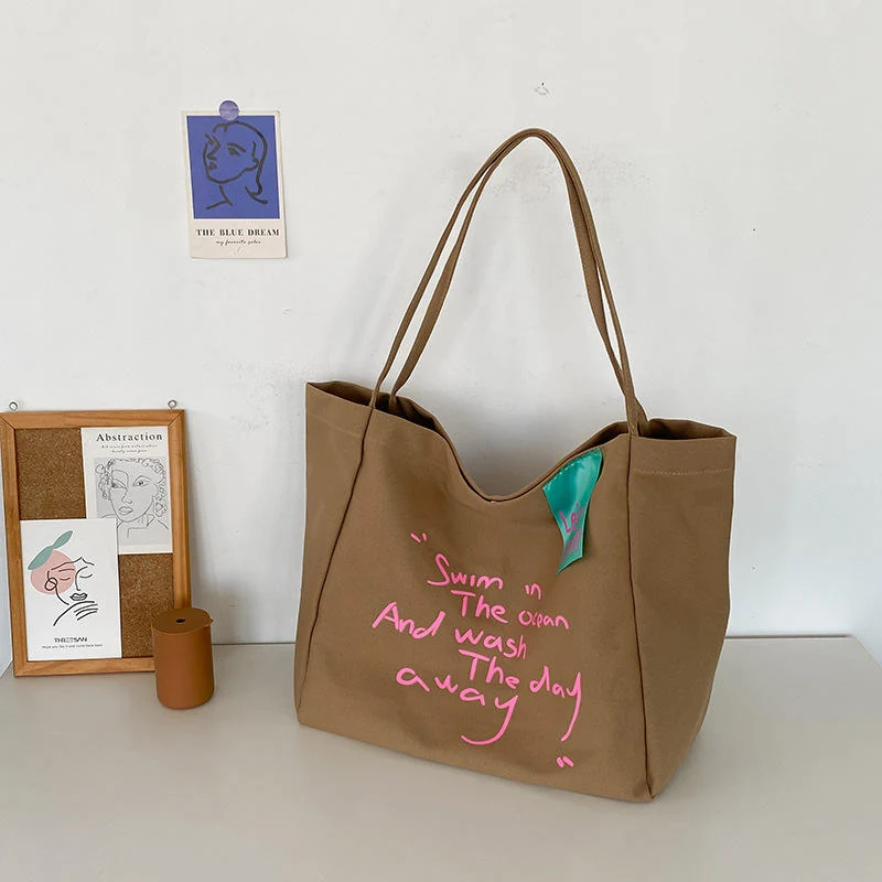 Letter-Print Everyday Tote with Magnetic Closure Gold color SKU reference