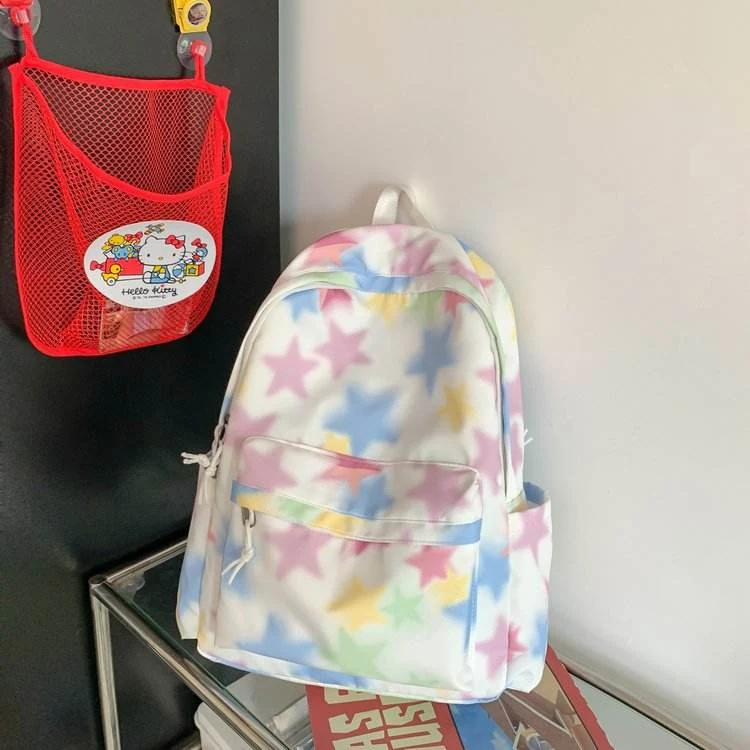 Puppy-Pendant Nylon Student Backpack White color SKU reference
