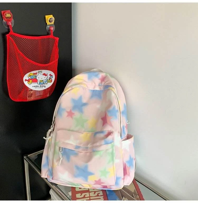Puppy-Pendant Nylon Student Backpack Pink color SKU reference