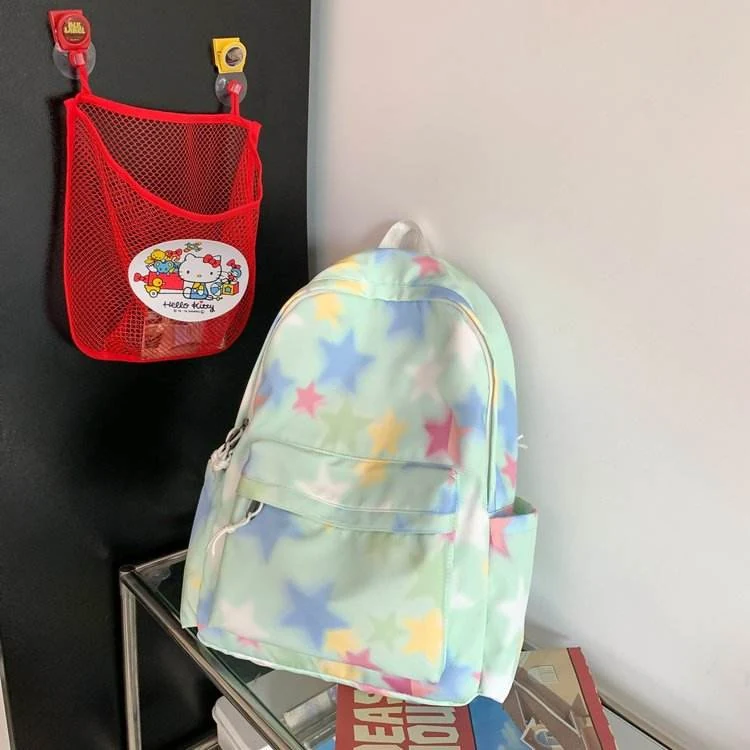 Puppy-Pendant Nylon Student Backpack Light green color SKU reference