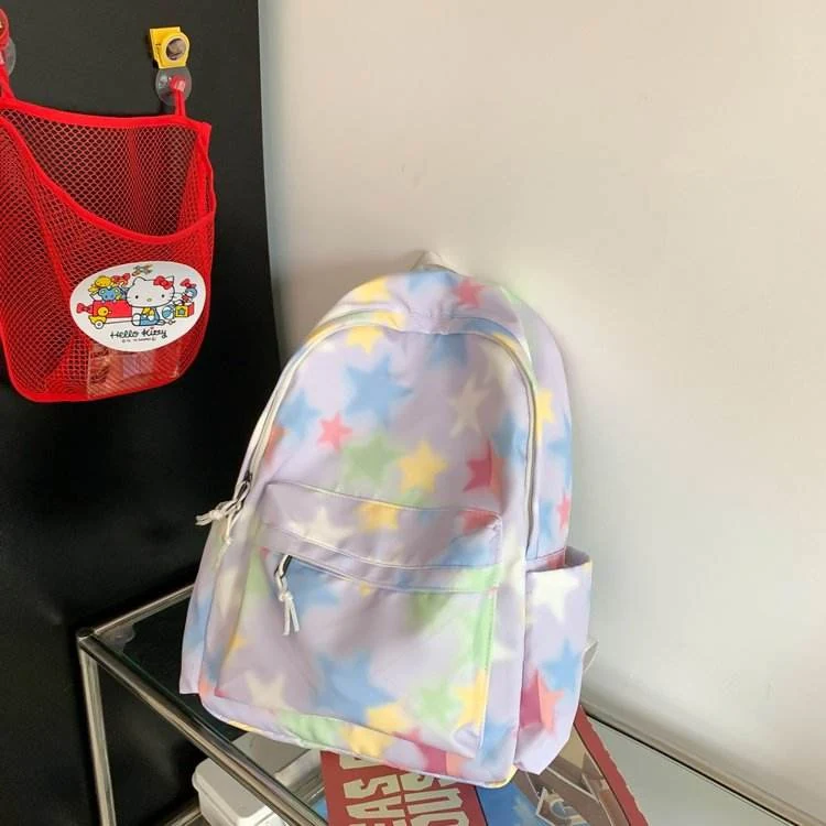 Puppy-Pendant Nylon Student Backpack Purple color SKU reference