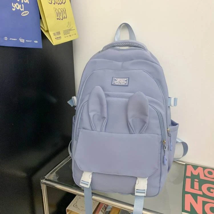 Bunny-Ear Student Backpack with Duck Plush Pendant Sky blue color SKU reference