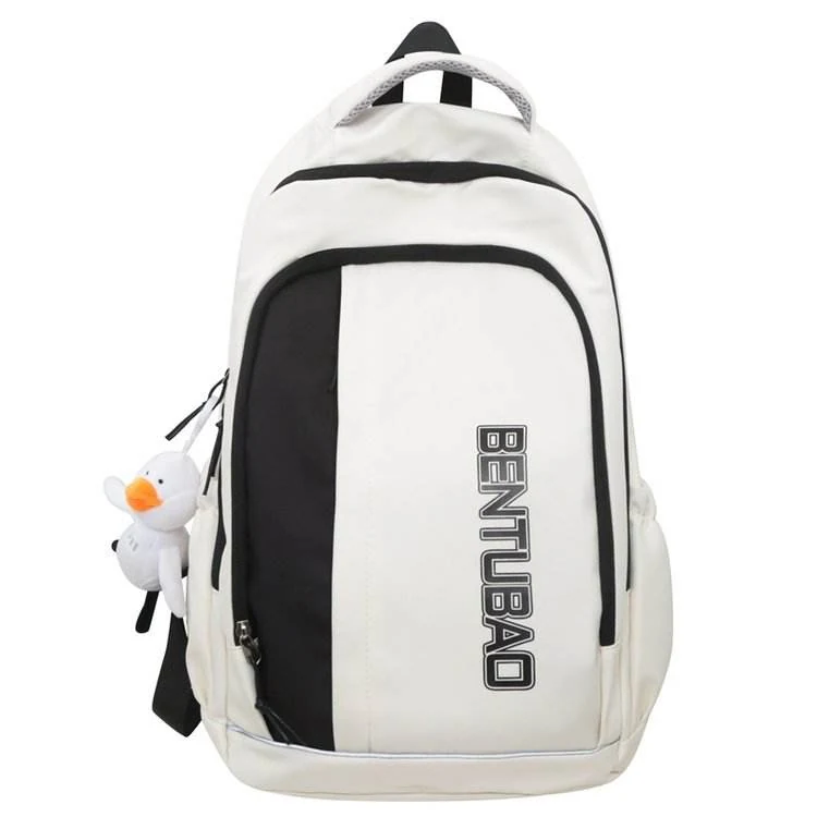 Color-Block Nylon Student Backpack White color SKU reference