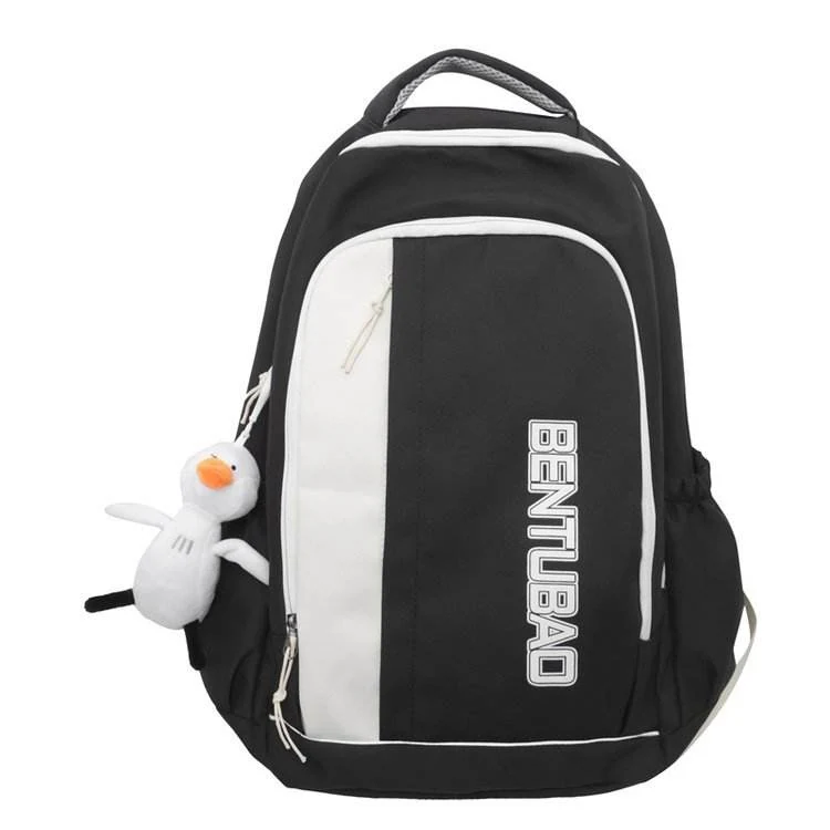 Color-Block Nylon Student Backpack Black color SKU reference