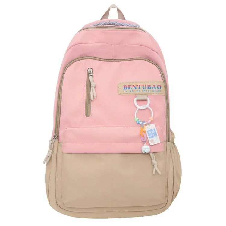 Letter-Logo School Backpack with Bell Pendant Pink color SKU reference