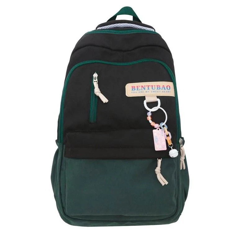 Letter-Logo School Backpack with Bell Pendant Black color SKU reference