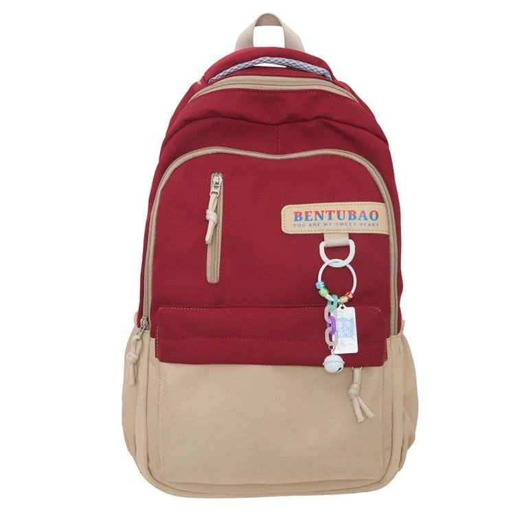 Letter-Logo School Backpack with Bell Pendant Red color SKU reference