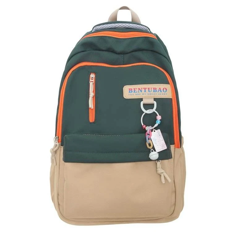Letter-Logo School Backpack with Bell Pendant Green color SKU reference