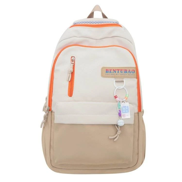 Letter-Logo School Backpack with Bell Pendant White color SKU reference