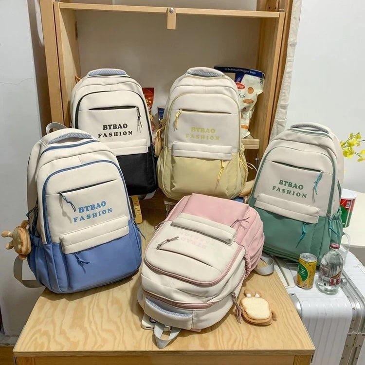 Color-Block Student Backpack with Toast Plush Pendant product reference image