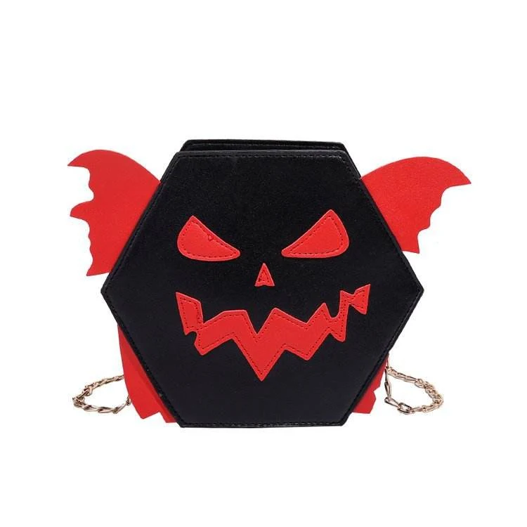 Halloween Pumpkin, Bat & Ghost PU Crossbody Bag Black color SKU reference