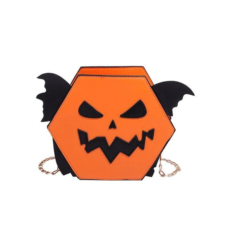 Halloween Pumpkin, Bat & Ghost PU Crossbody Bag Yellow color SKU reference