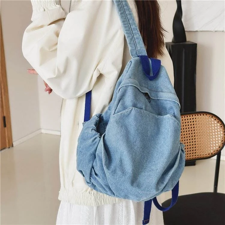 Denim-Look Student Backpack Sky blue color SKU reference