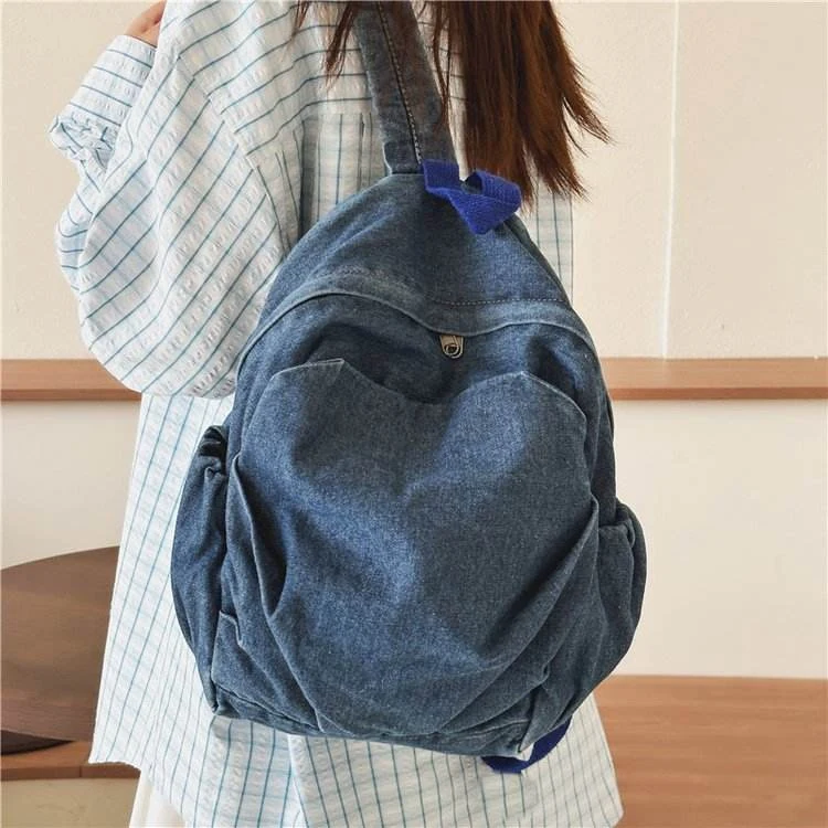 Denim-Look Student Backpack Dark blue color SKU reference