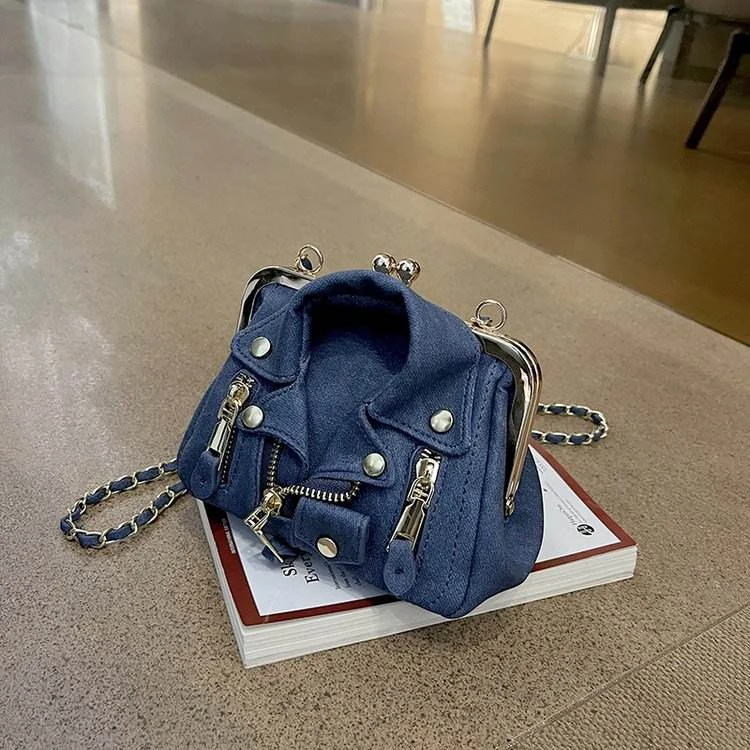 PU Mini Crossbody Bag with Rivet Trim Deep blue color SKU reference