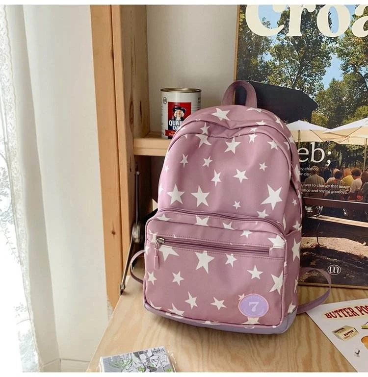Star-Print Student Backpack Pink color SKU reference