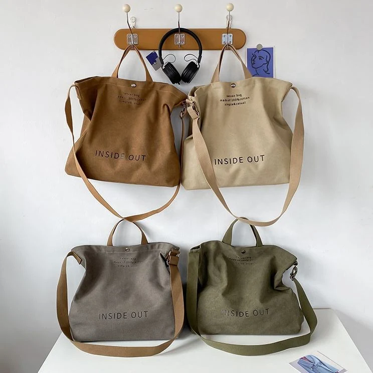 Canvas Letter-Print Shoulder & Crossbody Tote product reference image