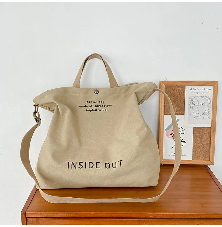 Canvas Letter-Print Shoulder & Crossbody Tote White color SKU reference