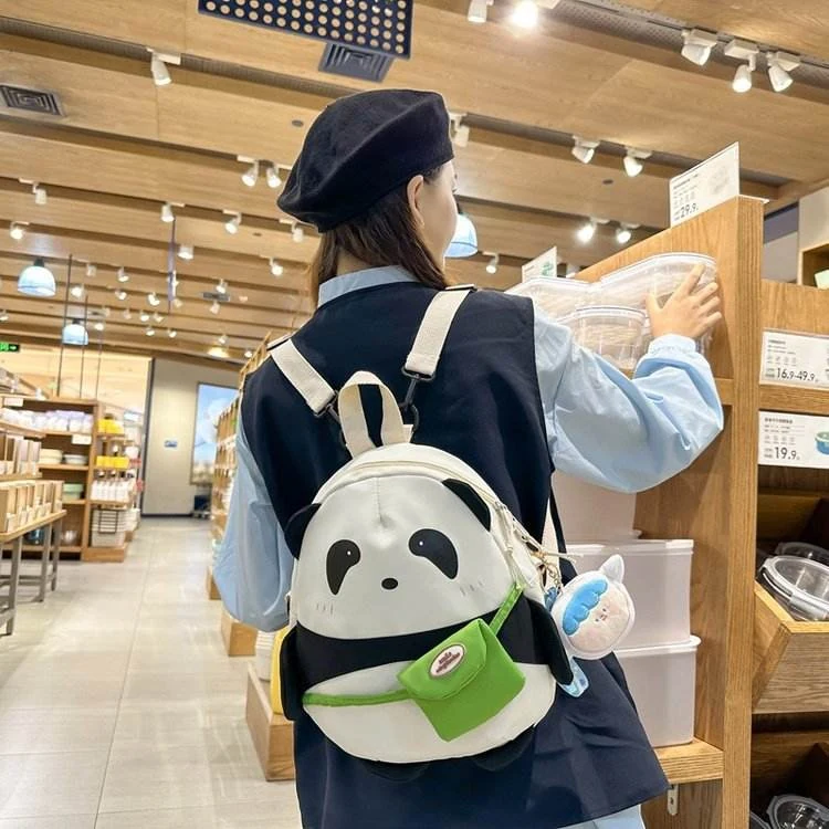 Panda Plush-Pendant Nylon Backpack product reference image