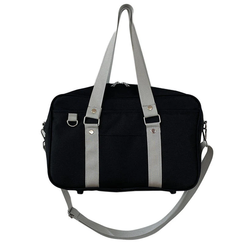 Canvas Color-Block Student Shoulder & Crossbody Bag Black option 2 color SKU reference