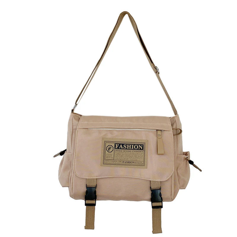 Nylon Letter-Logo Student Crossbody Shoulder Bag Dark khaki color SKU reference