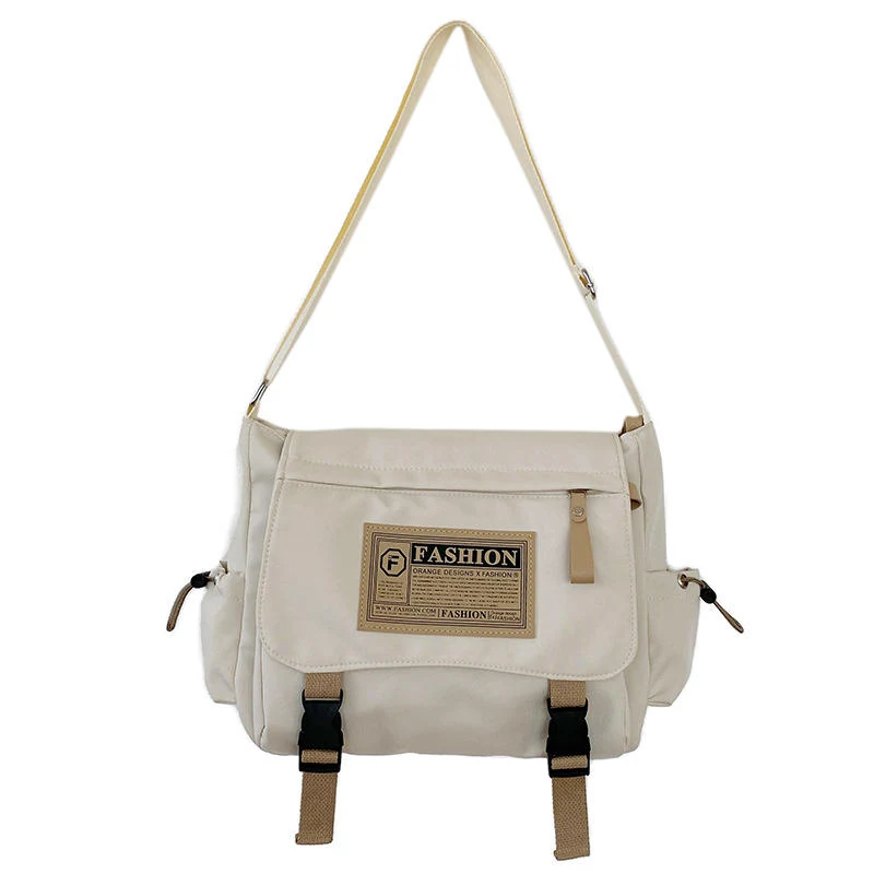 Nylon Letter-Logo Student Crossbody Shoulder Bag White color SKU reference