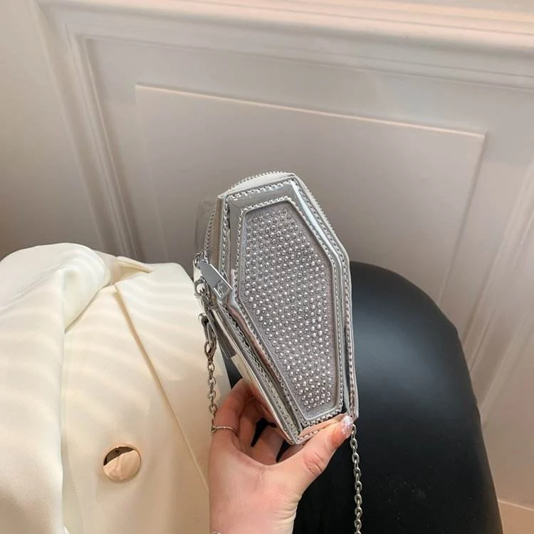 Mini PU Crossbody Bag with Feather & Bow Detail Silver color SKU reference