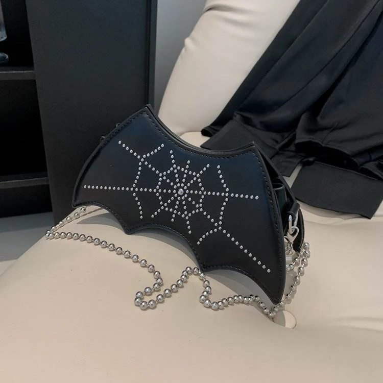 Halloween Bat & Bow PU Crossbody Bag Black color SKU reference