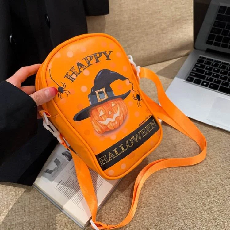 Halloween Ghost & Pumpkin PU Phone Crossbody Bag Yellow color SKU reference
