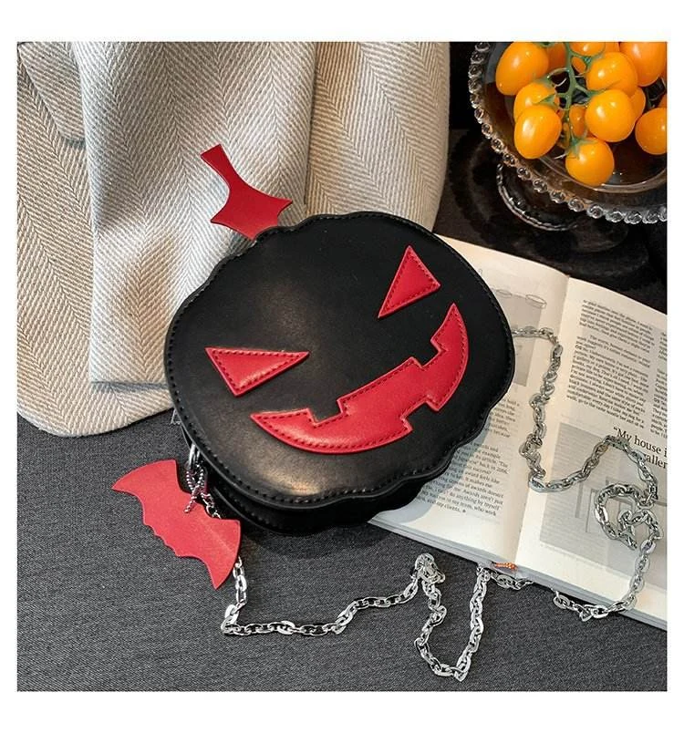 Halloween Pumpkin Face PU Mini Crossbody Bag Black color SKU reference