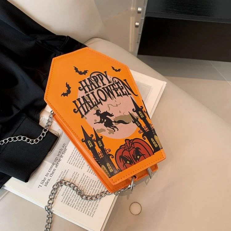 Halloween Pumpkin and Ghost PU Mini Crossbody Bag Yellow color SKU reference