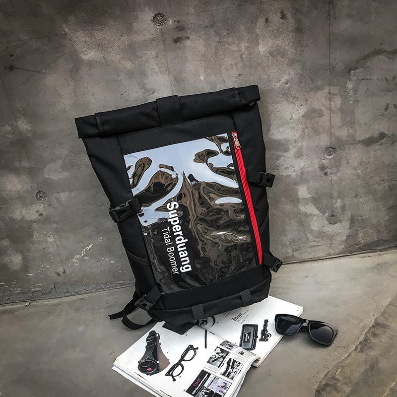Transparent PVC and Oxford Student Backpack Black color SKU reference