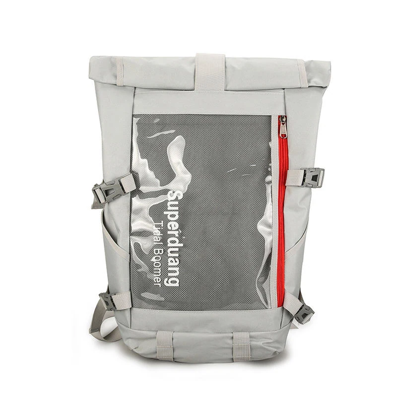 Transparent PVC and Oxford Student Backpack Gray color SKU reference