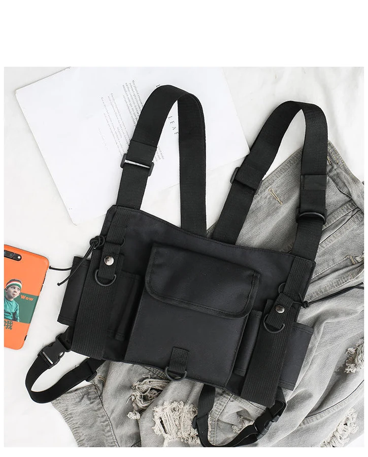 Breathable Nylon Tactical Vest Chest Bag Black color SKU reference