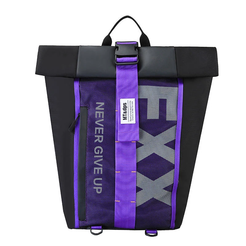 Letter-Print Student Backpack with Curved Shoulder Straps Purple color SKU reference