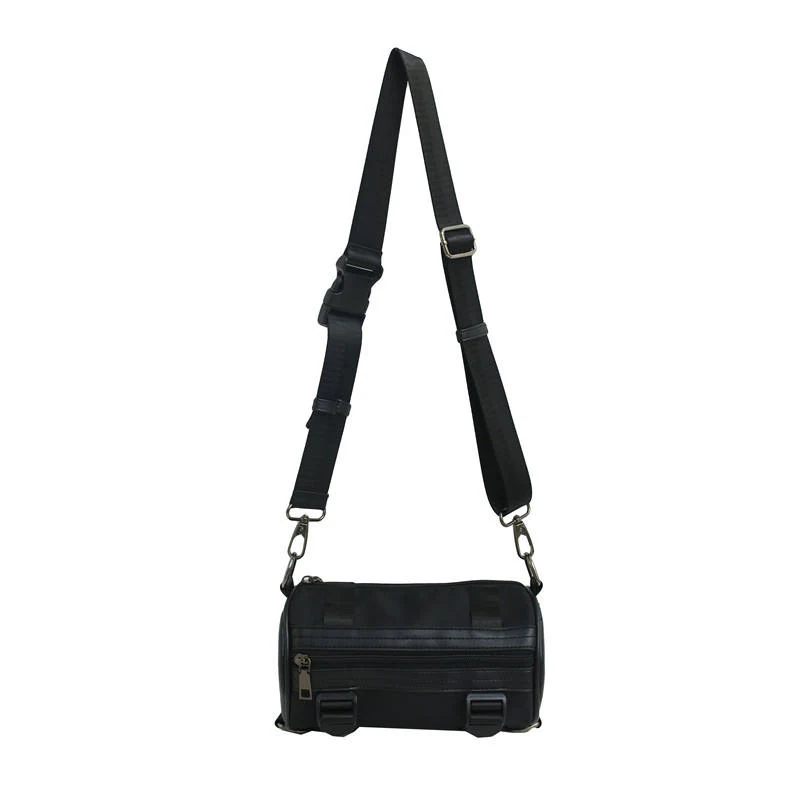 Round Nylon & PU Phone Crossbody Bag with Adjustable Strap Black color SKU reference