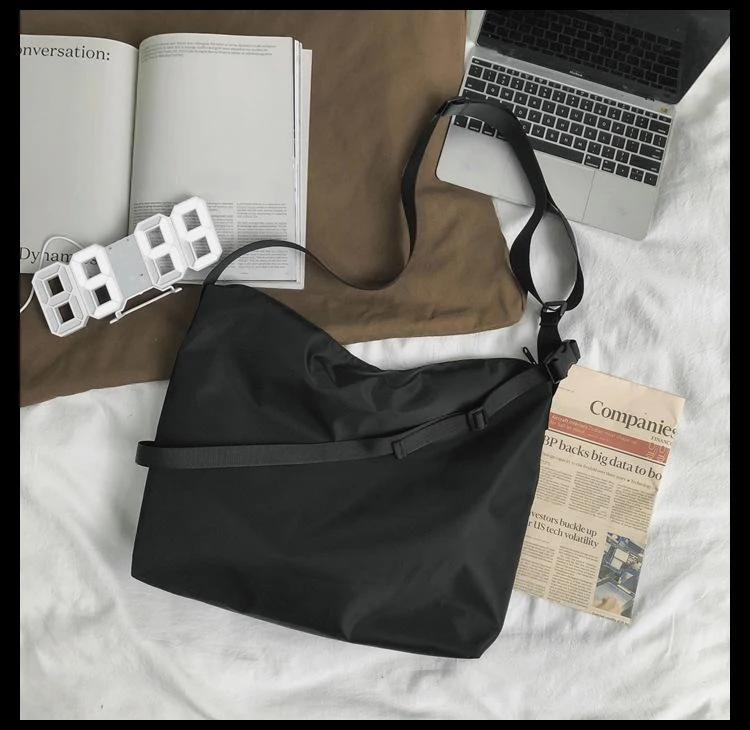 Nylon Travel Shoulder Tote with Adjustable Strap Black color SKU reference