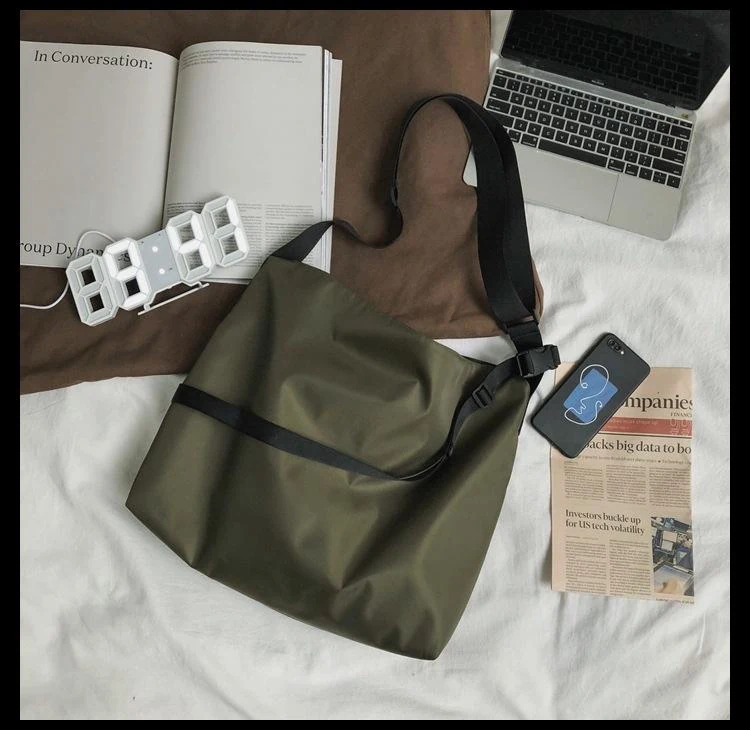 Nylon Travel Shoulder Tote with Adjustable Strap Green color SKU reference
