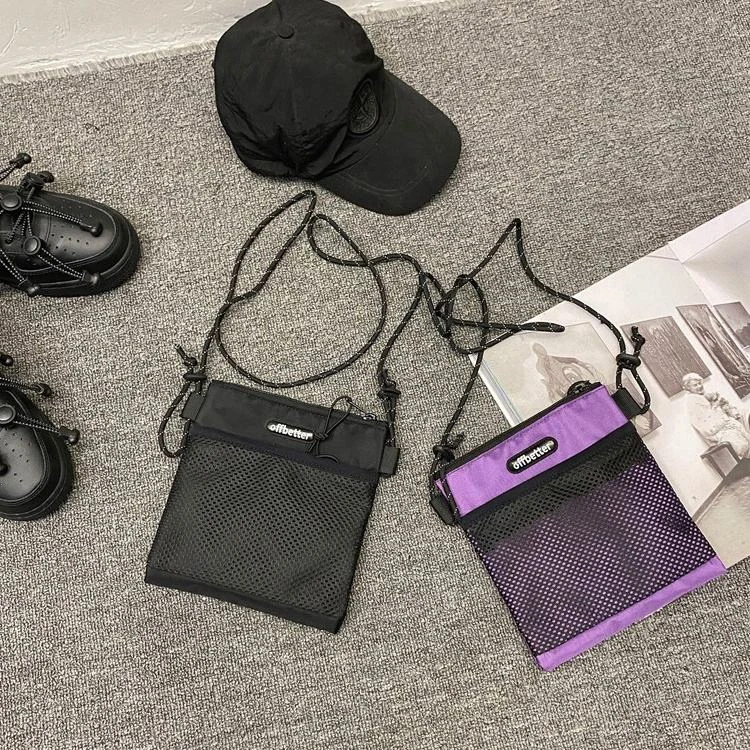 Nylon Mesh-Patchwork Square Crossbody Bag with Chain Detail product reference image