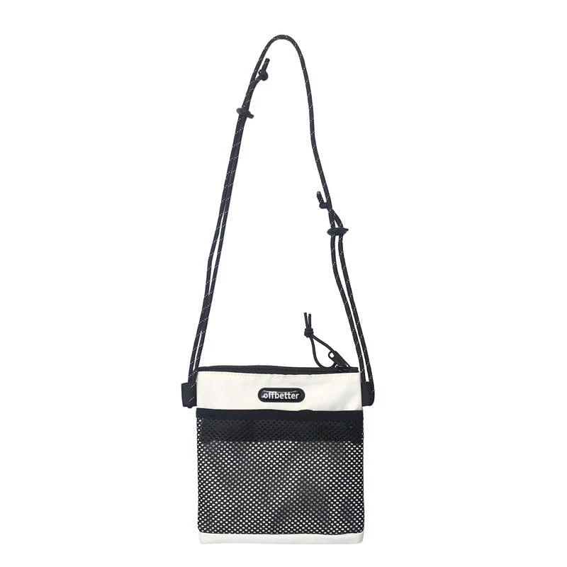 Nylon Mesh-Patchwork Square Crossbody Bag with Chain Detail Gray color SKU reference