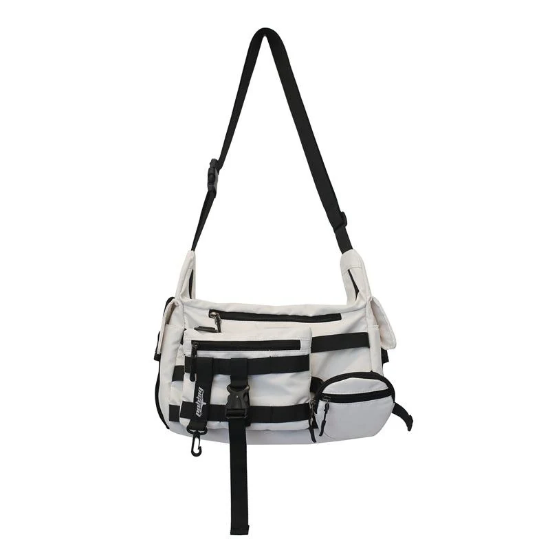 Multi-Pocket Nylon Crossbody Shoulder Bag White color SKU reference