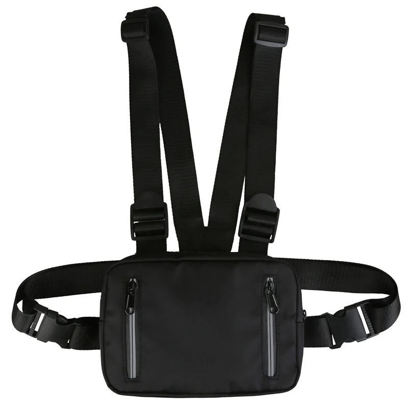 Nylon Tactical Vest Chest Pack with Zip Pocket Black color SKU reference