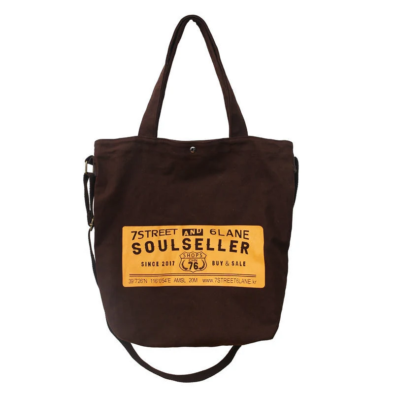 Canvas Letter-Print Tote with Zip Closure Light Brown color SKU reference