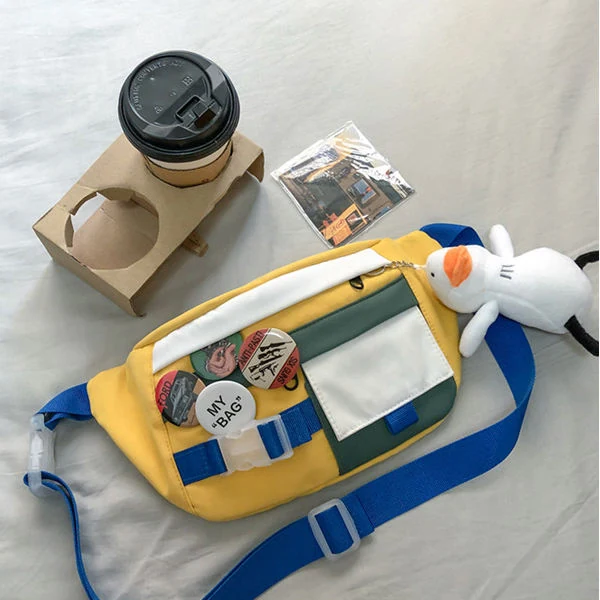 Nylon Crossbody Chest Bag with Duck Pendant Yellow color SKU reference