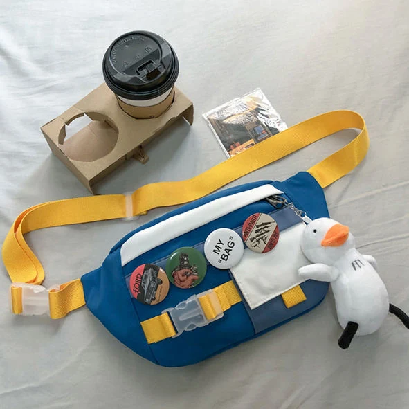 Nylon Crossbody Chest Bag with Duck Pendant Sky Blue color SKU reference