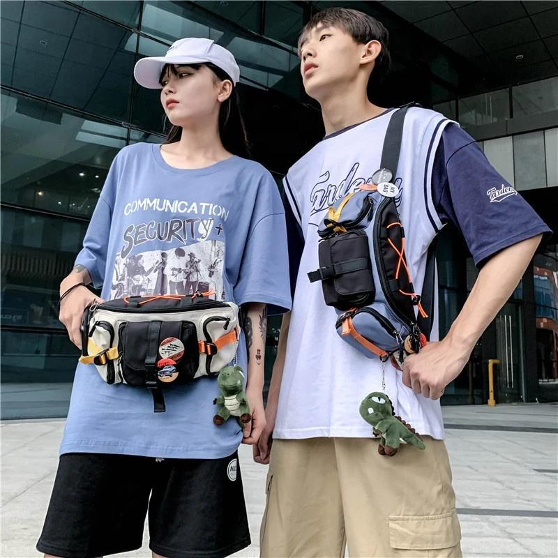 Nylon Box-Shape Chest Bag with Dinosaur Pendant product reference image