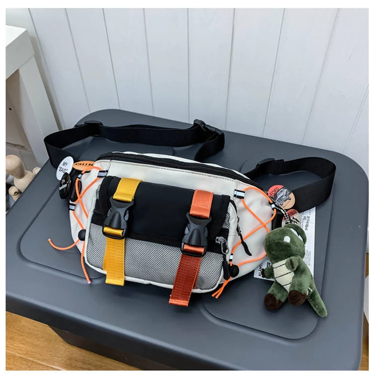 Nylon Chest and Crossbody Bag with Dinosaur Pendant White color SKU reference